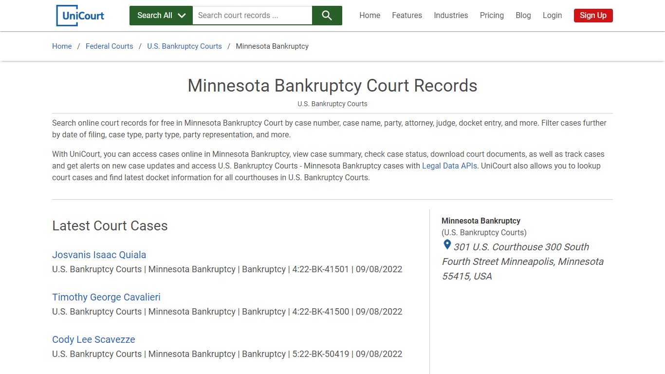 Minnesota Bankruptcy Court Records | PACER Case Search | UniCourt