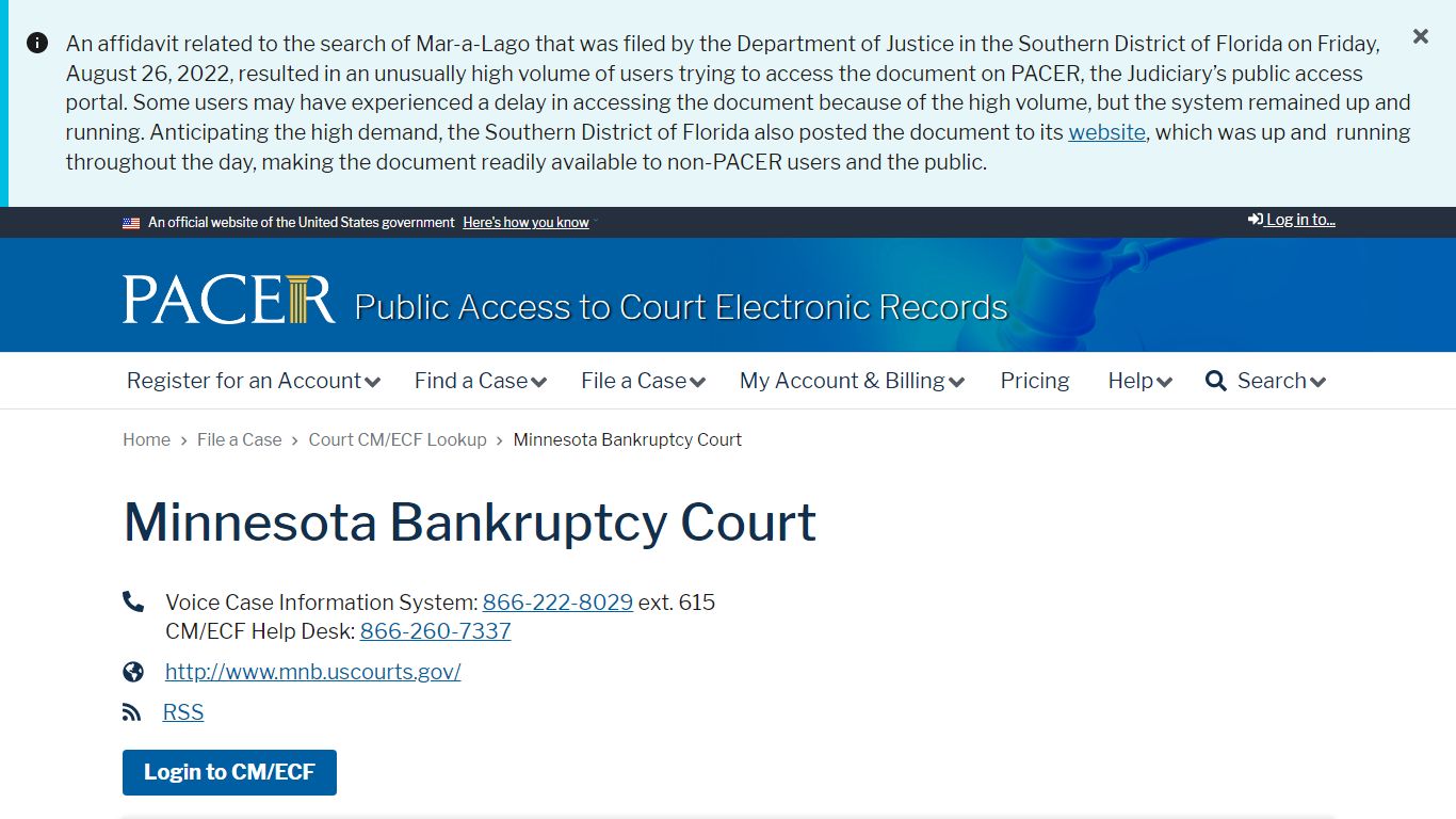 Minnesota Bankruptcy Court | PACER: Federal Court Records